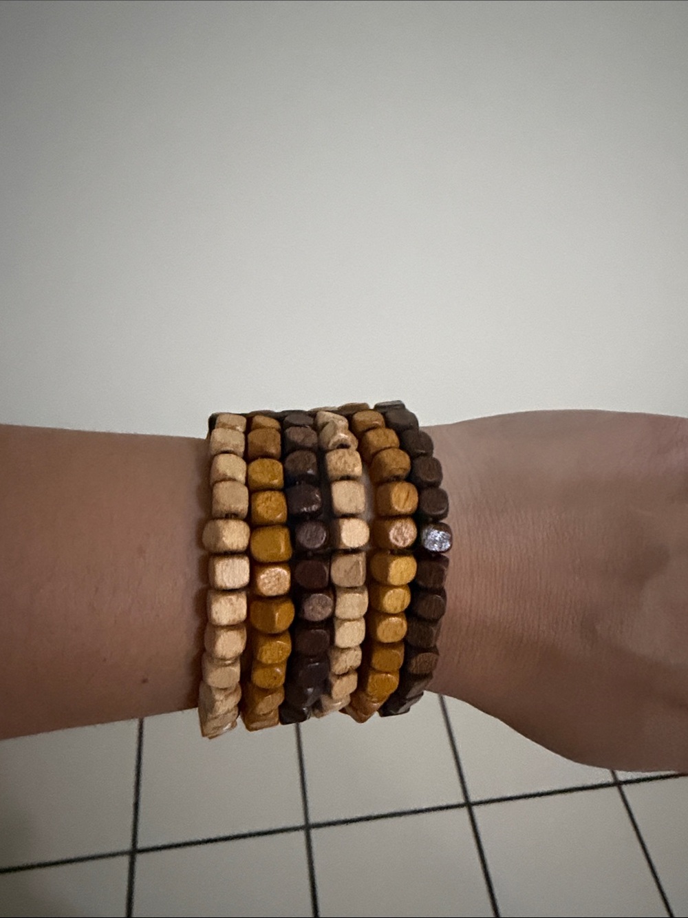 Beaded Wrap Bracelet Stack in Natural Brown and Cream